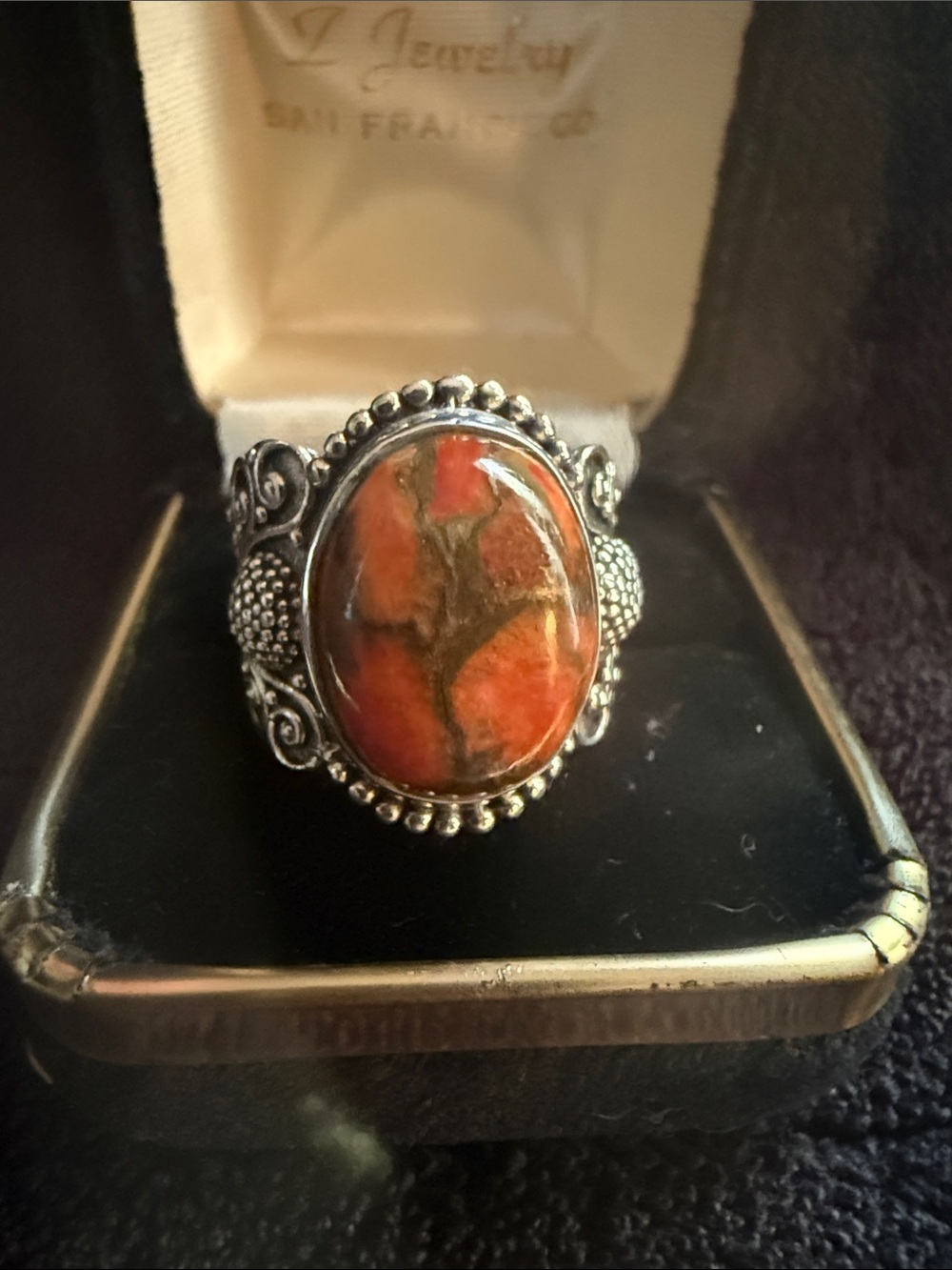 Sterling Silver Orange Jasper Statement Ring